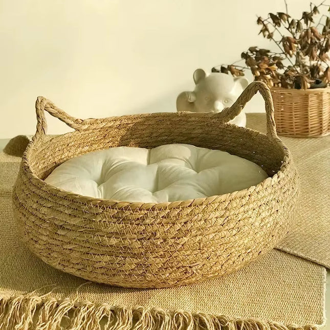 Pure Hand-Woven Rattan Cat Nest Four Seasons Universal Warm Pad Removable Washable Winter Pet Supplies