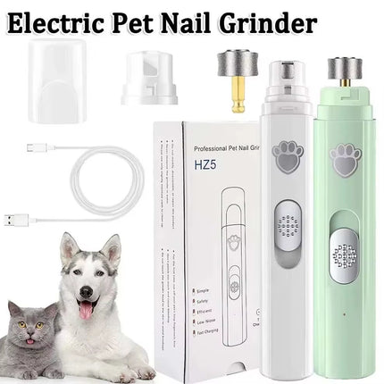 Electric Pet Nail Grinder USB Rechargeable Pet Nail Clipper with Polisher Wheel 2-Speed Pet Nail Trimmer for Small/Large Cat Dog
