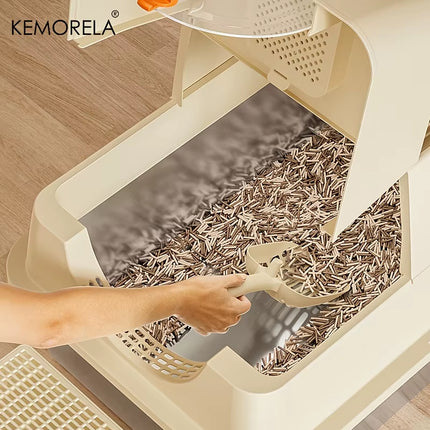 KEMORELA Stainless Steel Cat Litter Box Xlextra Large Litter Box for Big Cats Enclosed Removable with High Sided Enclosure Scoop