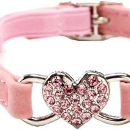CHUKCHI Pink Soft Velvet Safe Cat Adjustable Collar with Crystal Heart Charm and Bells 8-11 Inches(Black+Red+Pink+Blue)