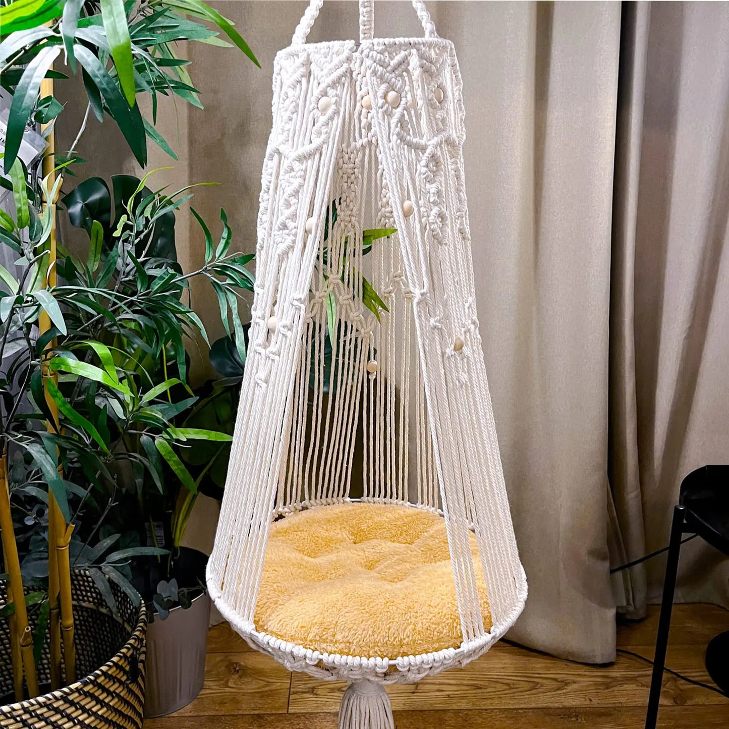 TOYAFUN Hanging Cat Bed - Macrame Cat Hammock for Indoor Outdoor Home Decor Boho Cat Swing Cat Wall Furniture for Sleeping Playing and Lounging