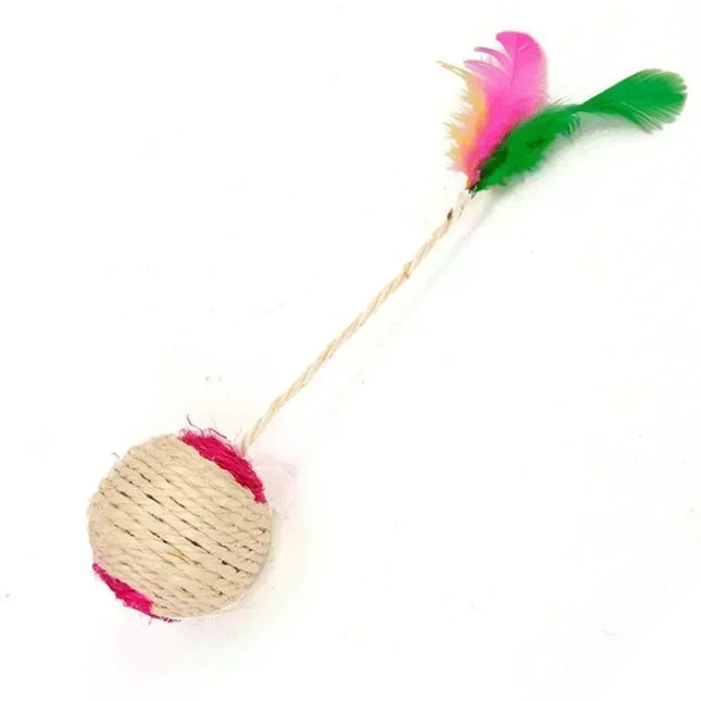 Interactive Sisal Scratching Ball Cat Toy with Feathers - Perfect for Kittens and Cats!