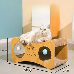 Delight Your Feline Friends with the Double Layer Tunnel Cat Scratch Board - Ultimate Cat House Nest with Fun Teasing Ball!
