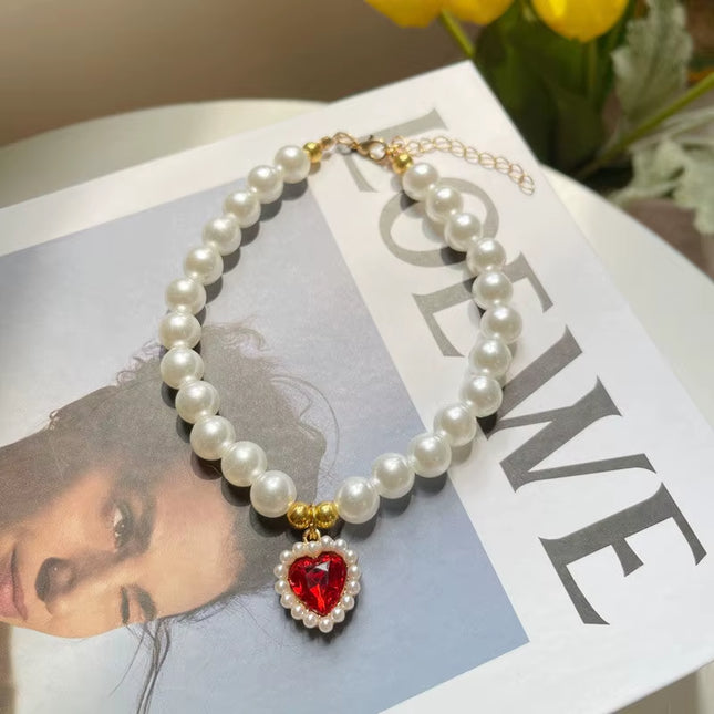TONG Luxury Pearl Pet Collar Pet Cat Dog Collar Love Pendant Pet Supplies Love Crystal Collar Kitten Collar Cat Necklace