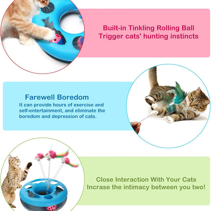 3 in 1 Cat Toys, Cat Toys for Indoor Cats, Spring Pet Toy with Exercise Balls Teaser Mouse, Interactive Cat Toy with 5 Removable Spring Replacements - Blue