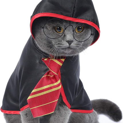 Adorable Red Wizard Cat Halloween Costume for Small Dogs and Kittens - Perfect Anime-Inspired Outfit!