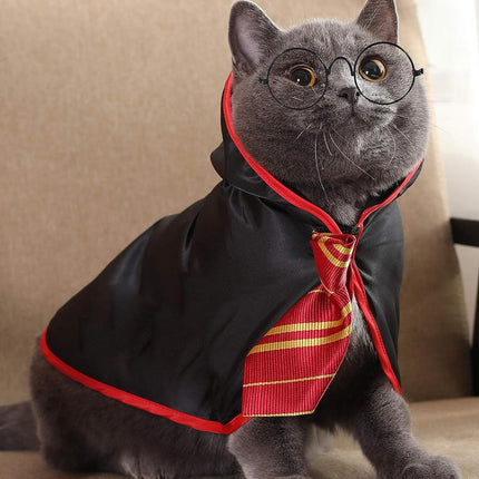 Adorable Red Wizard Cat Halloween Costume for Small Dogs and Kittens - Perfect Anime-Inspired Outfit!