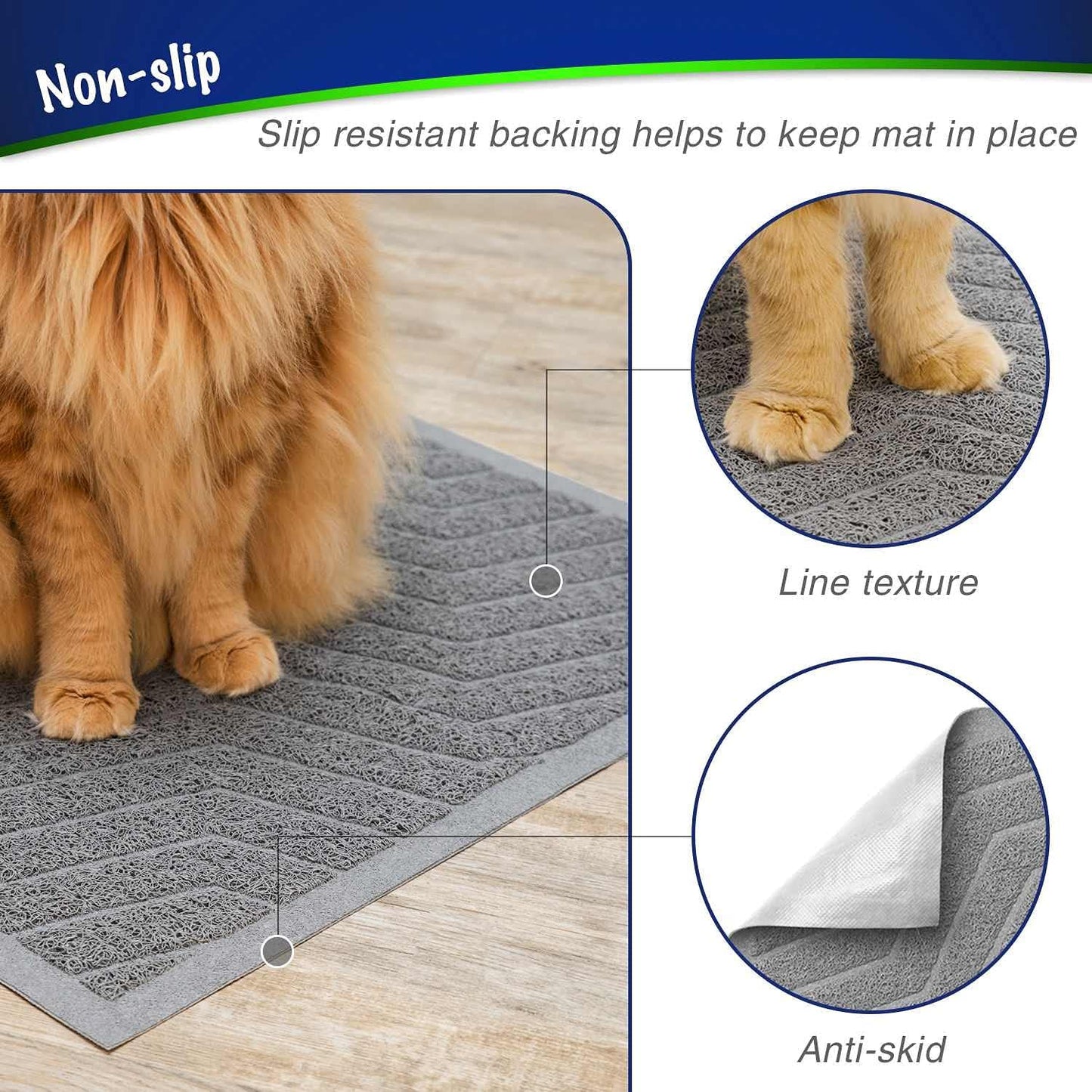 Wepet Cat Litter Box Mat(No. 02-2), Kitty Premium PVC Pad, Durable Trapping Rug, Phthalate Free, Urine-Resistant, Scatter Control, L 35 X 23, Grey