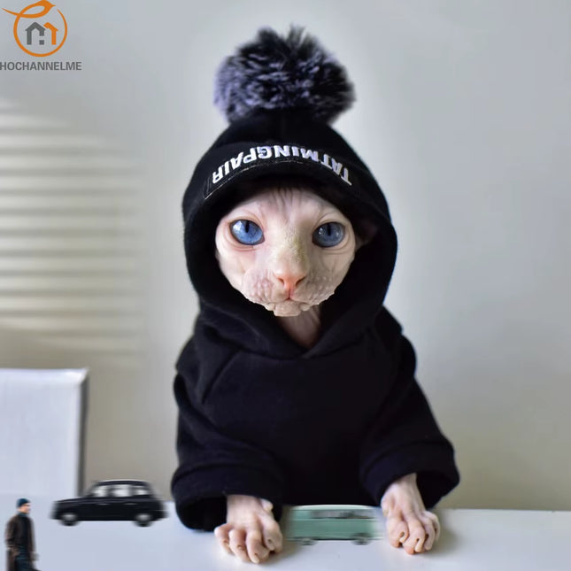 Pet Cat Hooded Sweater Thickened Warm for Winter Sphinx Hairless Cat Clothes Kitty Small Dog Clothes