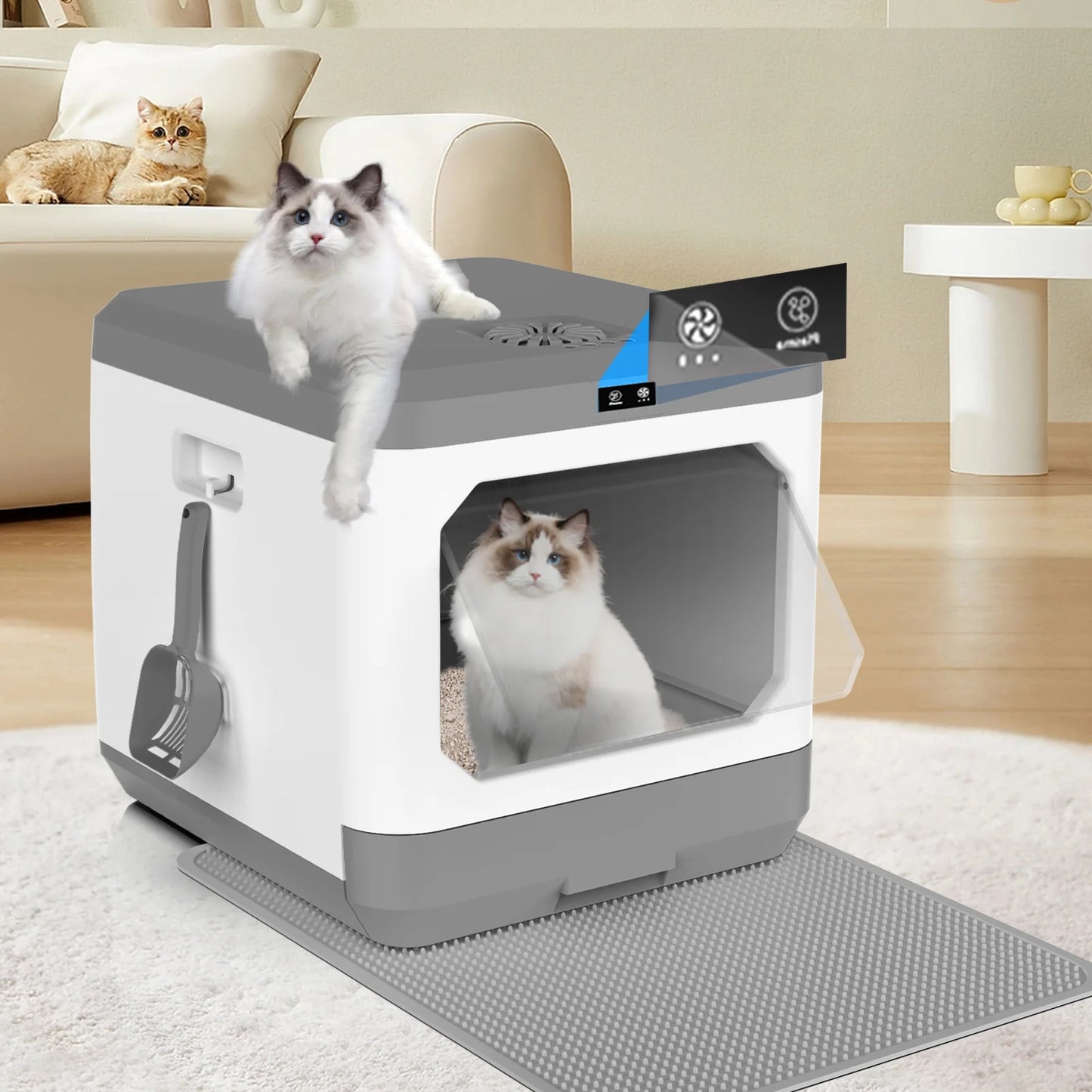 Discover the Ultimate Comfort: Large Enclosed Cat Litter Box with Odor Control, Easy-Clean Drawer, and Bonus Accessories!