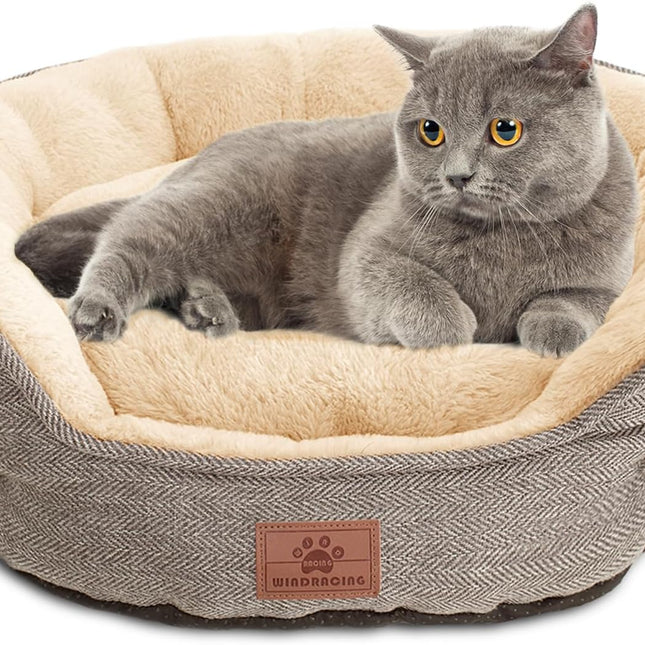 Cat Beds for Indoor Cats,Kitten Bed,Dog Bed for Extra Small Dogs Breeds,Puppy Kennel Bed, Comfy Durable Pet Sleeping Bed, Washable Roun Cat Bed & Non-Slip Bottom, Size 18"L X 18"W X 6.5"Th