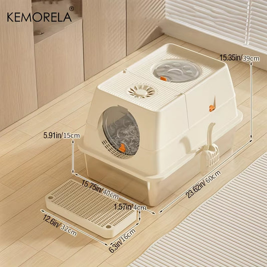 KEMORELA Stainless Steel Cat Litter Box Xlextra Large Litter Box for Big Cats Enclosed Removable with High Sided Enclosure Scoop