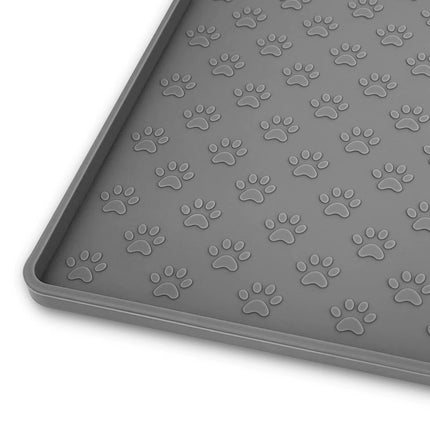 Silicone Paw Print Dog Feeding Mat, Anti-Overflow Raised Edge Pet Placemat for Dog Food and Water Bowl