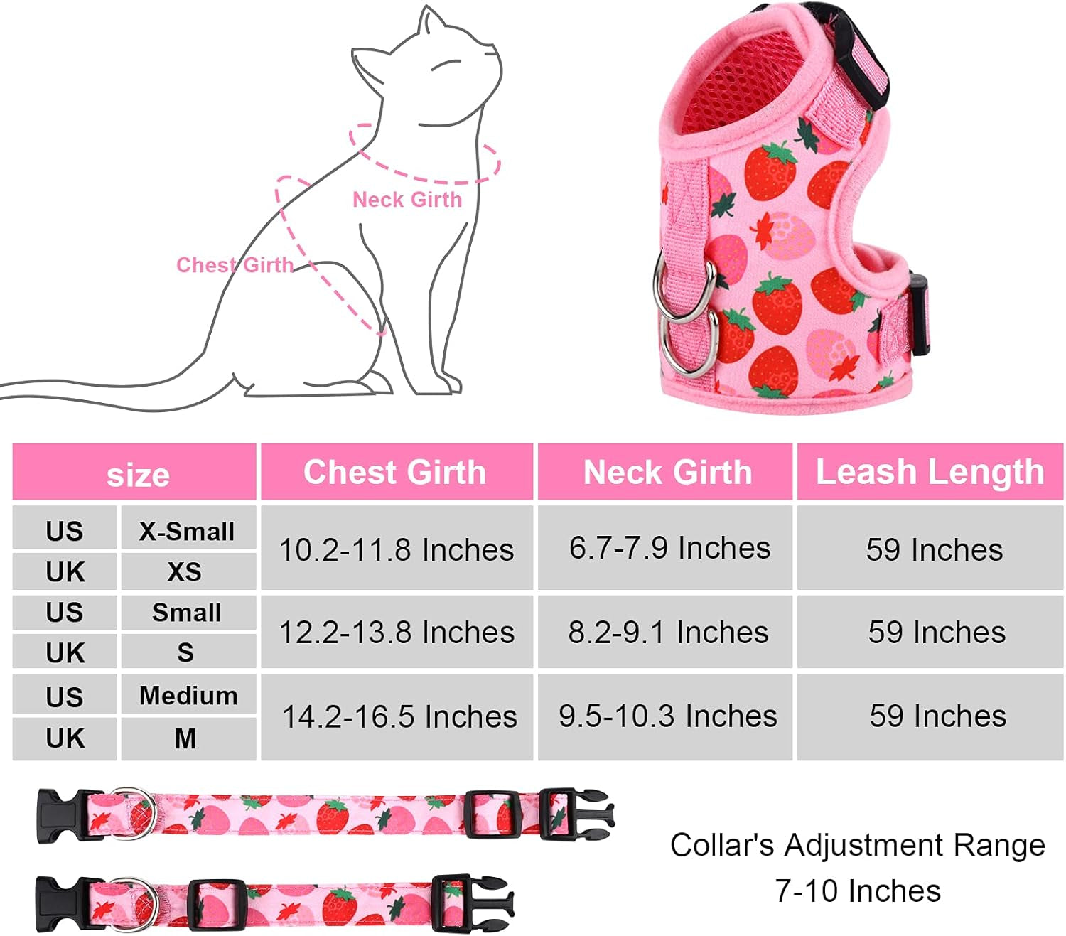 Cat Harness and Leash Set Cat Vest Harness Pet Leash and Collar Set Pet Harness for Kitties Puppies Small Pets Outdoor Walking, X-Small