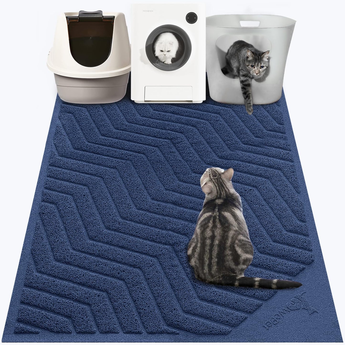 Wepet Cat Litter Box Mat(No. 02-2), Kitty Premium PVC Pad, Durable Trapping Rug, Phthalate Free, Urine-Resistant, Scatter Control, L 35 X 23, Grey