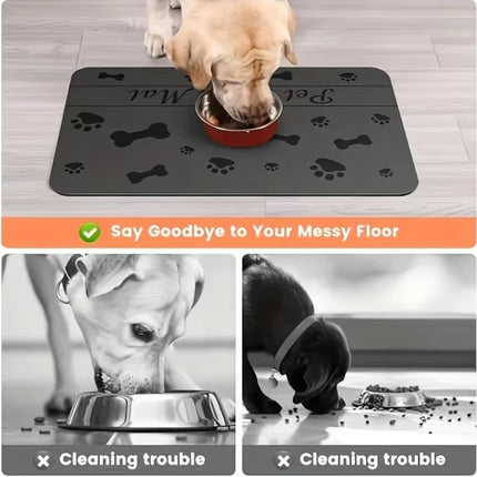 Waterproof Absorbent Pet Feeding Mat - Quick Dry Pet Placemat for Food and Water Bowl with Rubber Backing for Dog and Cat