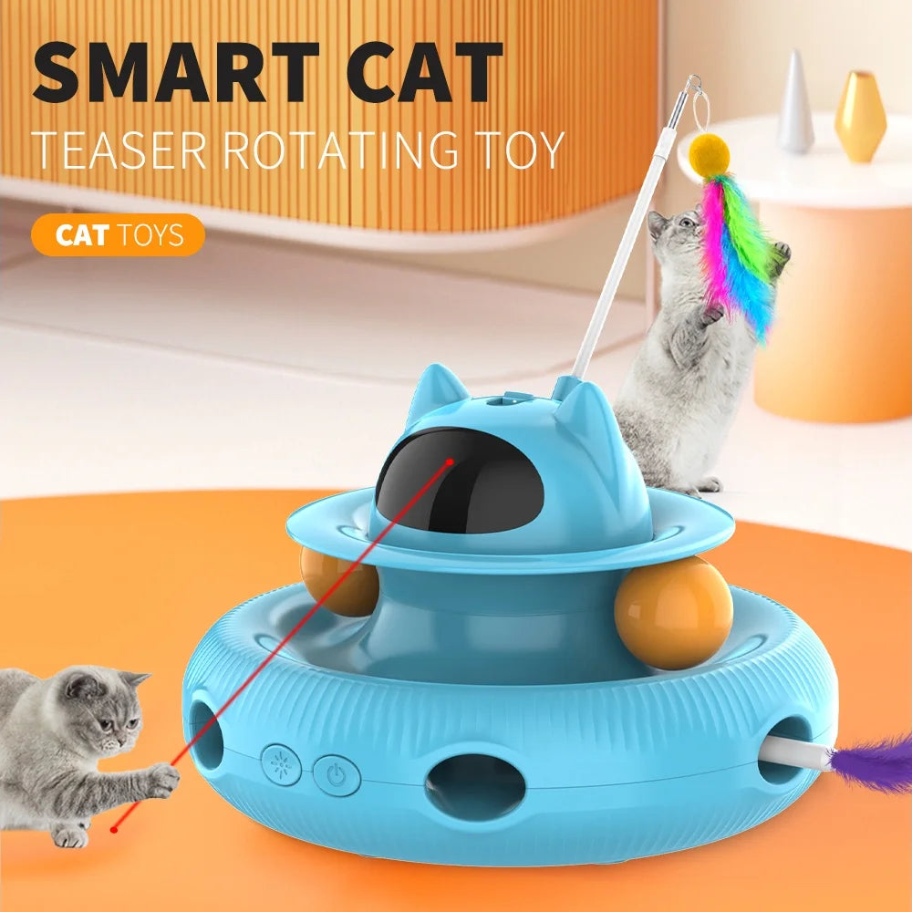 4 in 1 Indoor Interactive Cat Toy Smart Feather Wand USB Rechargeable Teaser Blue