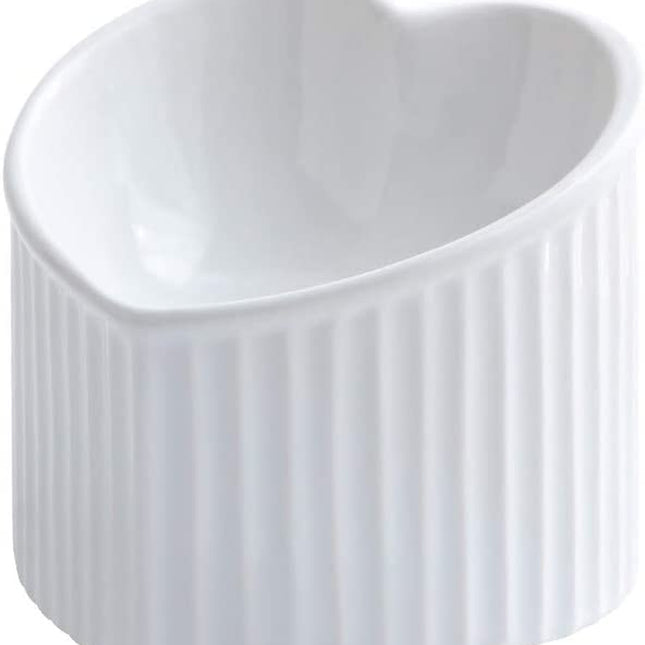 White Ceramic Raised Cat Bowls, Tilted Elevated Food or Water Bowls, Stress Free, Backflow Prevention, Dishwasher and Microwave Safe, Lead & Cadmium Free