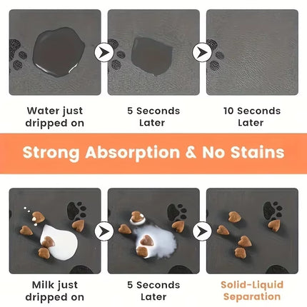 Waterproof Absorbent Pet Feeding Mat - Quick Dry Pet Placemat for Food and Water Bowl with Rubber Backing for Dog and Cat