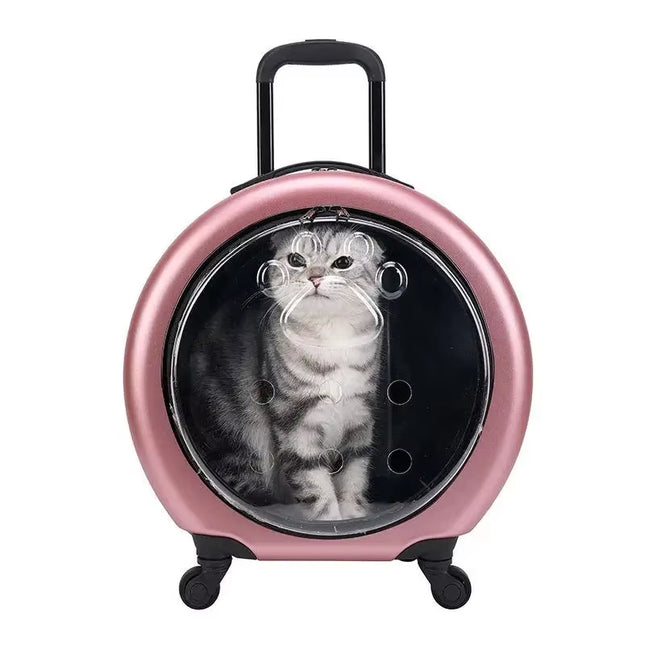 Large Capacity Portable Cat Carrier Backpack with Wheels - Travel-Friendly Pet Trolley Case
