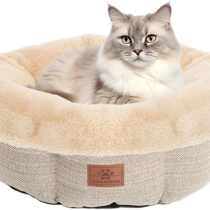 Cat Beds for Indoor Cats,Kitten Bed,Dog Bed for Extra Small Dogs Breeds,Puppy Kennel Bed, Comfy Durable Pet Sleeping Bed, Washable Roun Cat Bed & Non-Slip Bottom, Size 18"L X 18"W X 6.5"Th