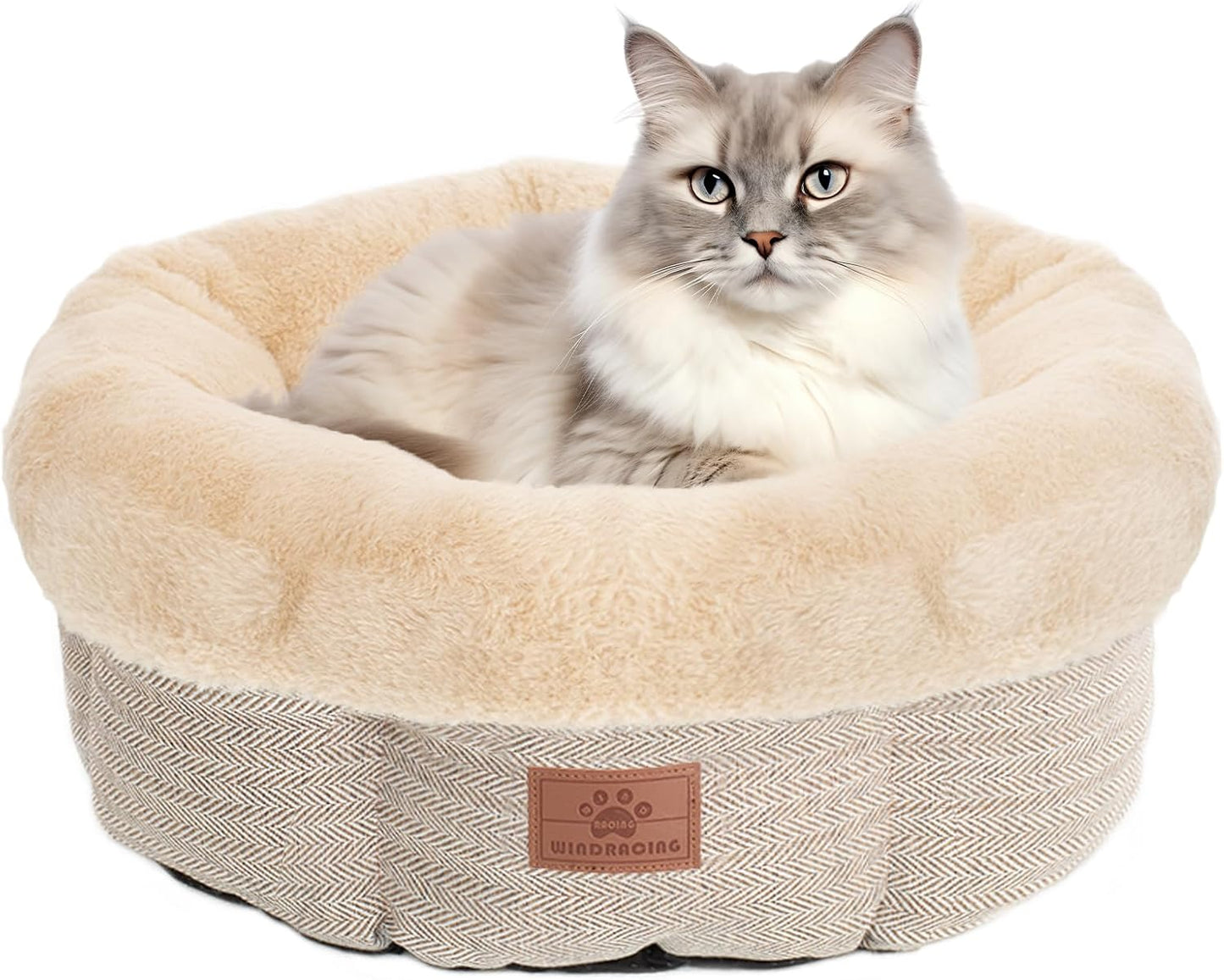 Cat Beds for Indoor Cats,Kitten Bed,Dog Bed for Extra Small Dogs Breeds,Puppy Kennel Bed, Comfy Durable Pet Sleeping Bed, Washable Roun Cat Bed & Non-Slip Bottom, Size 18"L X 18"W X 6.5"Th