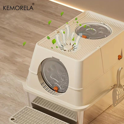 KEMORELA Stainless Steel Cat Litter Box Xlextra Large Litter Box for Big Cats Enclosed Removable with High Sided Enclosure Scoop