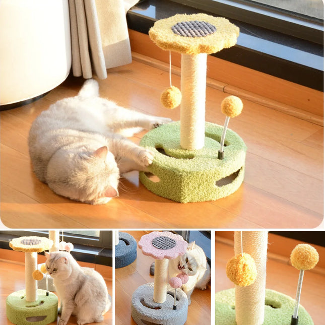 14Inch Cat Tree for Indoor Small Cats Kitten Less than 8.8 Pounds, with 1 Sisal Covered Scratching Post 1 Small Top Perch 1 Spring Ball 1 Hanging Toy Ball, Green+Yellow