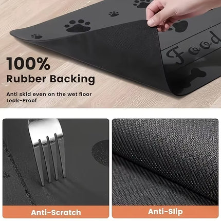 Waterproof Absorbent Pet Feeding Mat - Quick Dry Pet Placemat for Food and Water Bowl with Rubber Backing for Dog and Cat