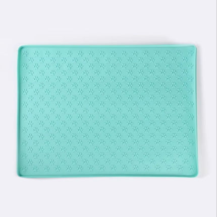 Silicone Paw Print Dog Feeding Mat, Anti-Overflow Raised Edge Pet Placemat for Dog Food and Water Bowl