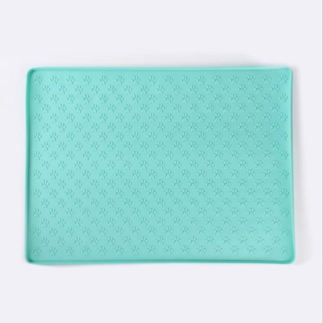 Silicone Paw Print Dog Feeding Mat, Anti-Overflow Raised Edge Pet Placemat for Dog Food and Water Bowl