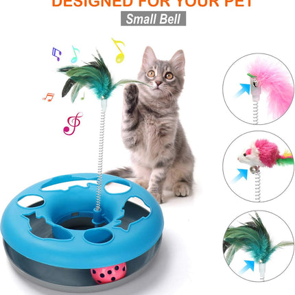 3 in 1 Cat Toys, Cat Toys for Indoor Cats, Spring Pet Toy with Exercise Balls Teaser Mouse, Interactive Cat Toy with 5 Removable Spring Replacements - Blue